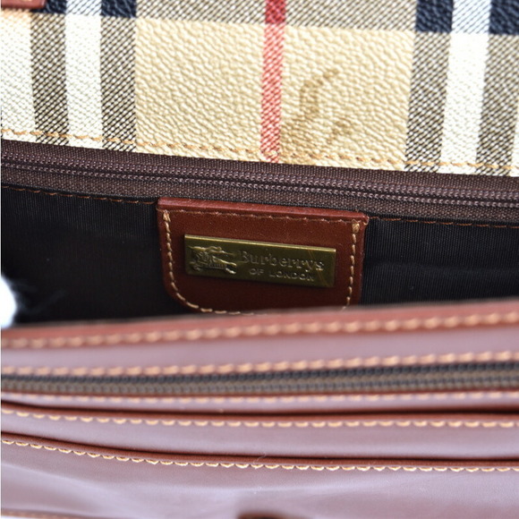 Burberry Clutch Bag Nova Check Leather Beige Brown with Loop - Picture 15 of 16